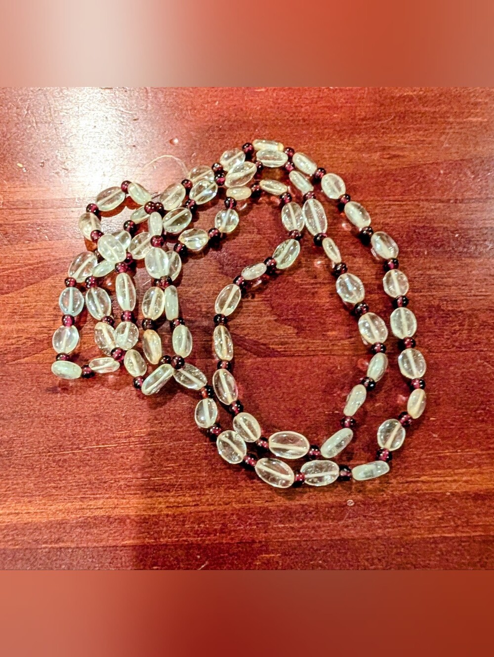 Clear Quartz Crystal and Deep Red Garnet Bead Necklace - Women Jewelry